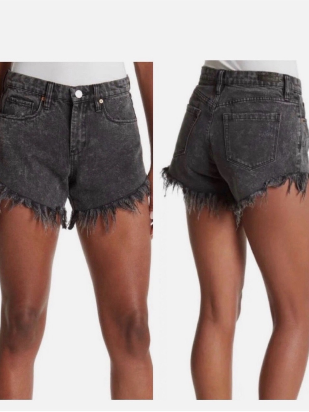 Blank NYC Washed Black Frayed Denim Shorts